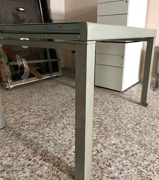 Mesa cristal plegable metal gris