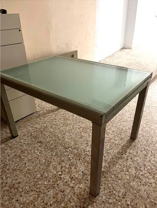 Mesa cristal plegable metal gris
