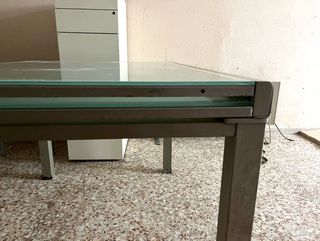 Mesa cristal plegable metal gris