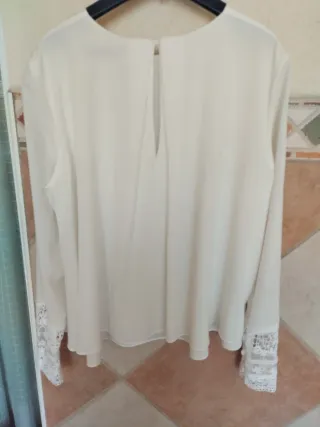 Blusa Zara Blanca Encaje Manga Larga