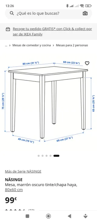 Mesa de comedor Ikea madera oscura