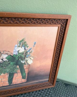 Cuadro Cesta Flores Marco Madera