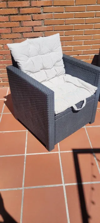 2 Sillones jardín efecto ratán gris con mesa