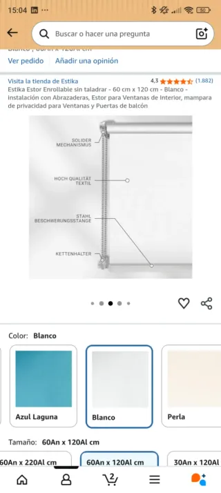 Estor enrollable sin taladrar Estika 60x120cm