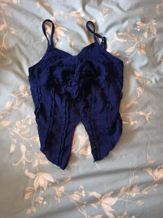 Conjunto Top Azul y Pantalón Blanco Talla XS
