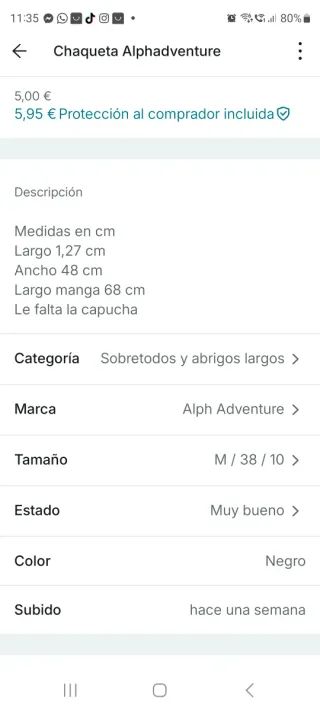 Chaqueta larga acolchada negra