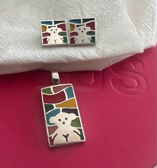 Conjunto Pendiente y Colgante Oso Multicolor