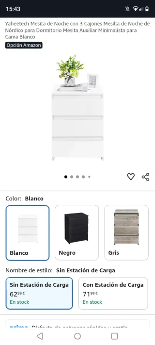 Mesitas de noche 3 cajones blanca