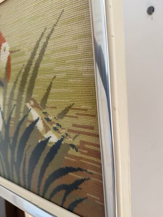 Cuadro retro punto de cruz aves y sol