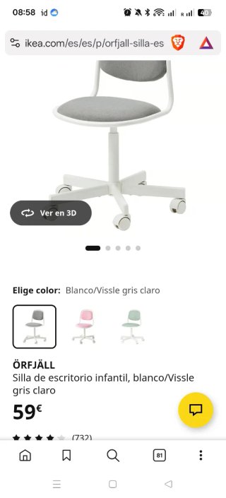 Silla ÖRFJÄLL Ikea Infantil Gris y Blanca