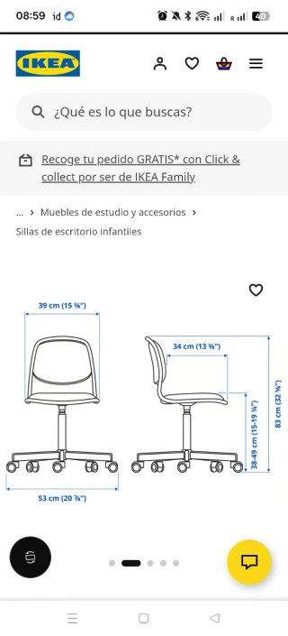 Silla ÖRFJÄLL Ikea Infantil Gris y Blanca