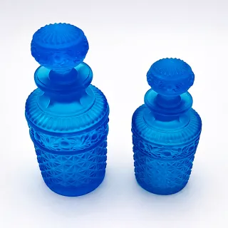 Pareja Frascos Cristal Uranio AZUL - Art Déco