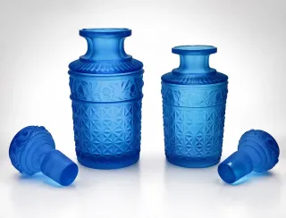 Pareja Frascos Cristal Uranio AZUL - Art Déco