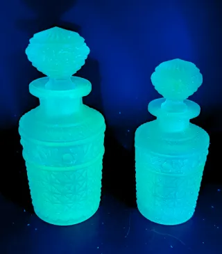 Pareja Frascos Cristal Uranio AZUL - Art Déco