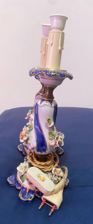 Coppia Lampade Porcellana Blu Bianco