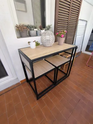 Conjunto mesa y 2 sillas madera y metal