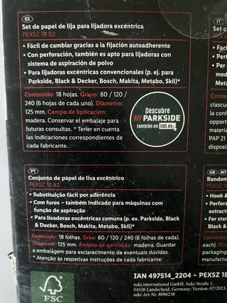 6 Paquetes Papel Lija 125mm Parkside
