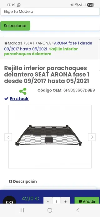 Rejilla inferior SEAT ARONA (09/2017-05/2021)