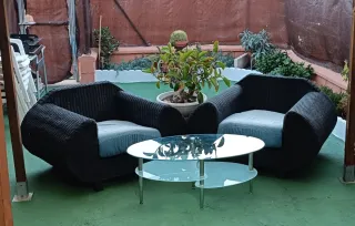 Sofá de jardín ratán negro