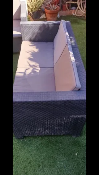 Conjunto Muebles Jardín Ratán Gris y Beige