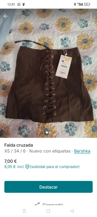 Falda cruzada Bershka marrón XS