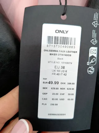 Cazadora cuero negra ONLY Talla S