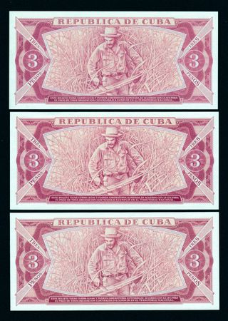 Cuba 3 Pesos 1984-2006 UNC SET DE 9 BILLETES SC