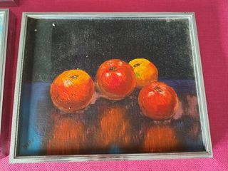 4 Cuadros Óleo Marco Plateado