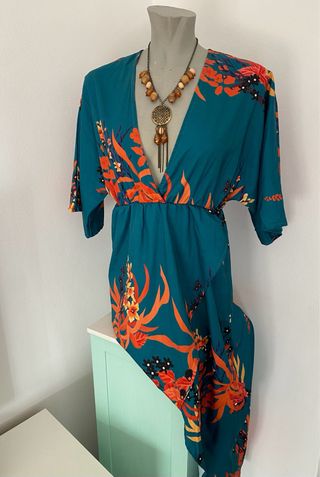 Vestido largo asimétrico kimono