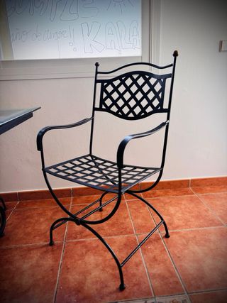 Mesa Comedor Cristal y Hierro Forjado + 6 Sillas