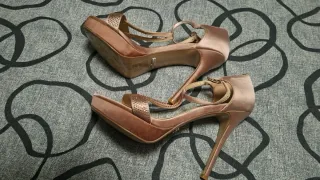 Sandalias Rosa Oro Brillantes Tacon