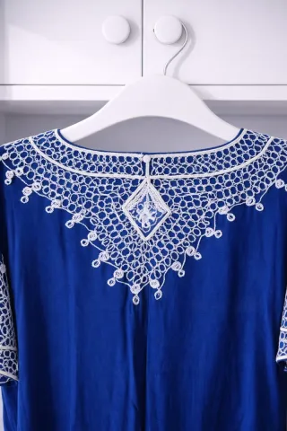 Caftán Galabeya auténtica algodón bordado artesana