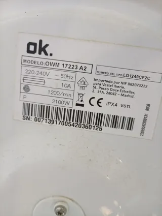 Lavadora OK. OWM 17223 A2