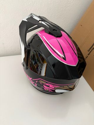 Casco Moto Enduro/Motocross Mujer Negro/Fucsia Nue