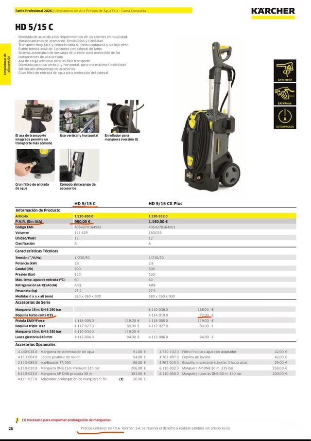 Karcher HD 5/15C Plus BOQUILLA TURBO GRATIS + M