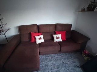 Sofá Chaiselongue con Baúl Marrón