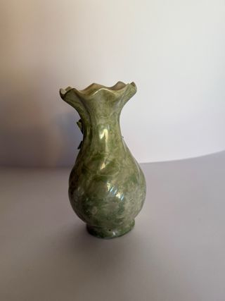 Jarrón pequeño cerámica verde vintage flores