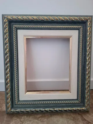 1 Marco de Madera maciza azul y dorado envejecido