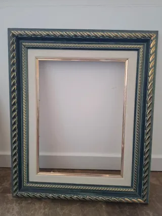 1 Marco de Madera maciza azul y dorado envejecido