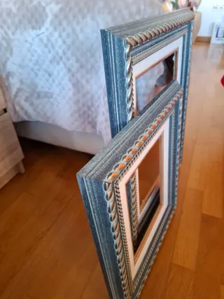 1 Marco de Madera maciza azul y dorado envejecido
