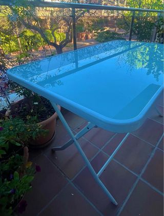 Mesa terraza plegable cristal y patas metal