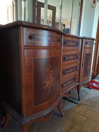 Consola con espejo de madera y cristal