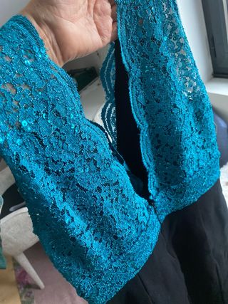 Vestido longo cerimónia preto e turquesa