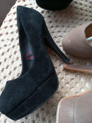 Zapatos de tacón mujer negros y beige talla treint