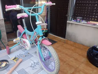 Bicicleta infantil azul y rosa