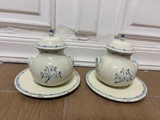 Coppia vasi vintage decorati blu