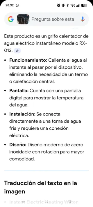 Grifo Calentador Agua Eléctrico Instantáneo