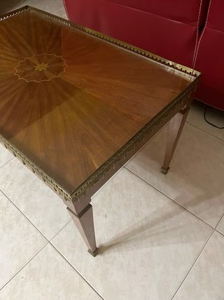 Mesa auxiliar marquetería madera y metal