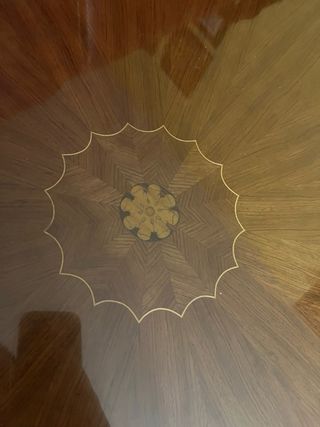 Mesa auxiliar marquetería madera y metal