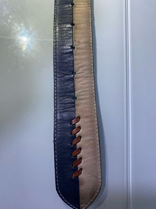 Cinturón de piel mujer beige y azul oscuro